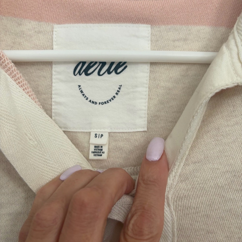 Aerie Pink & White Striped oversized polo Shirt - Picture 3 of 4